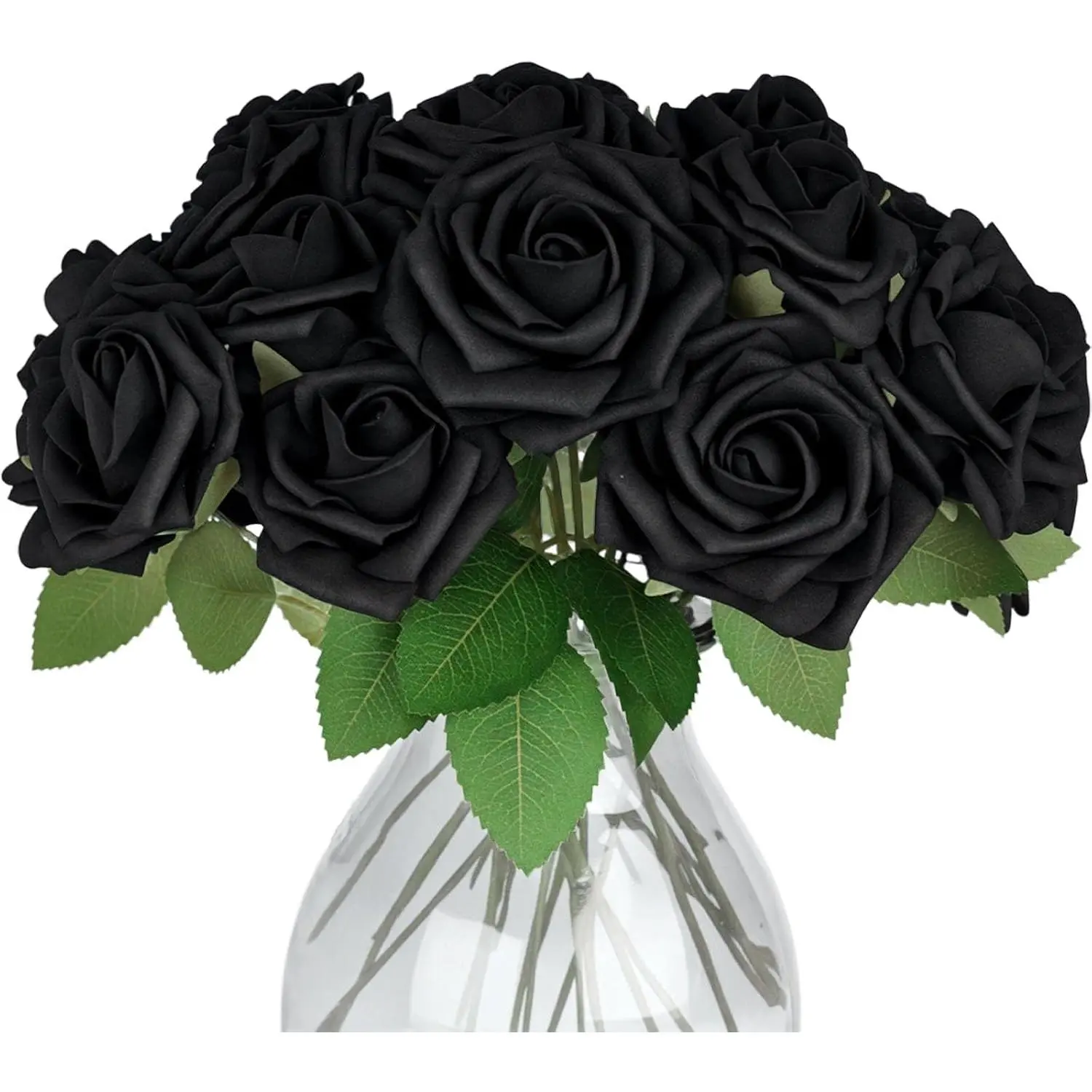 30-Count Adjustable Black Decorative Artificial Flower Stems with Leaves & Ornaments - Halloween Gothic Decor for Weddings, Valentine's Day (DIY Specialty Supplies, Artificial Hanging Flowers)