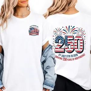 "250" Fireworks & Flag Double-Sided Patriotic Cotton T-Shirt Shirt Menswear