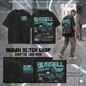 George Russell F1 Racing Shirt Vintage Washed – Unisex Oversized Streetwear T-Shirt, Motorsport Inspired Driver Print Shirt, Retro Racing Street Style Cotton Tee for Men Women, Trendy Graphic Hoodie Sweatshirt Tank Top Look