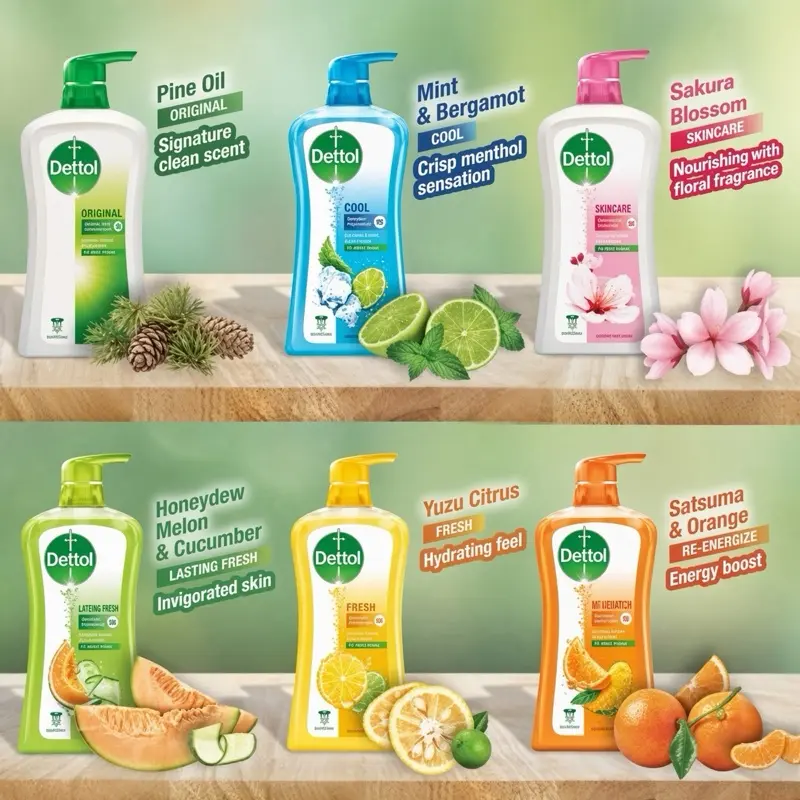 Dettol Antibacterial Body Wash Variety Pack - 900ml Large Bottle, Gentle Moisturizing Cleanser with Scent for Sensitive Skin, Daily Bath & Body Care, TikTok Choice Gel Shower Gel