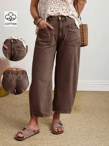 Women's High-Waisted Vintage Knife-Edge Jeans, Wide-Leg Denim Jeans, Fitted Style, All Seasons Wear, Solid Pattern, Mid Waist Design, Pants, Womenswear