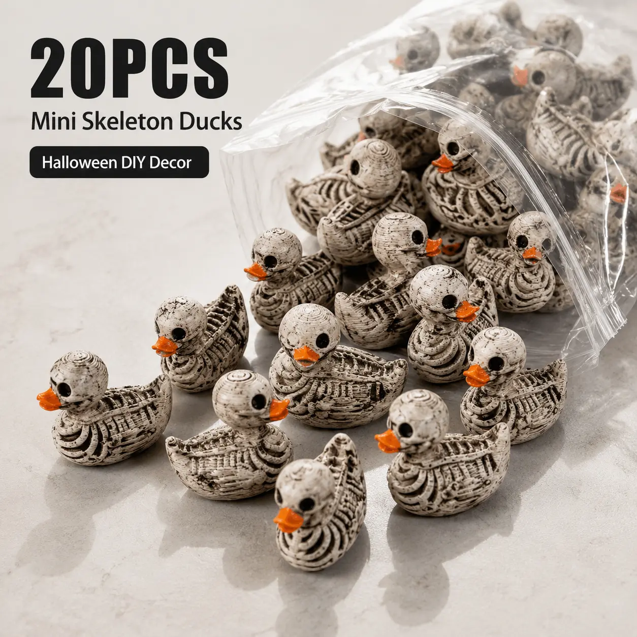 20-Pack 0.6 inch Gothic Skull Design Duck Resin Figurines, Spooky Compact Desk Decor for Halloween Parties and Gothic Home or Office, Collectible Spooky Gifts for Dark Decor Lovers, Dark Figure Decor, Desktop Ornaments - MM2