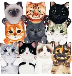 Quick Dry Soft Absorbent Funny Cat Hand Towel Microfiber Kitchen Bathroom Towel with Hanging Loops Creative Cleaning Cloth