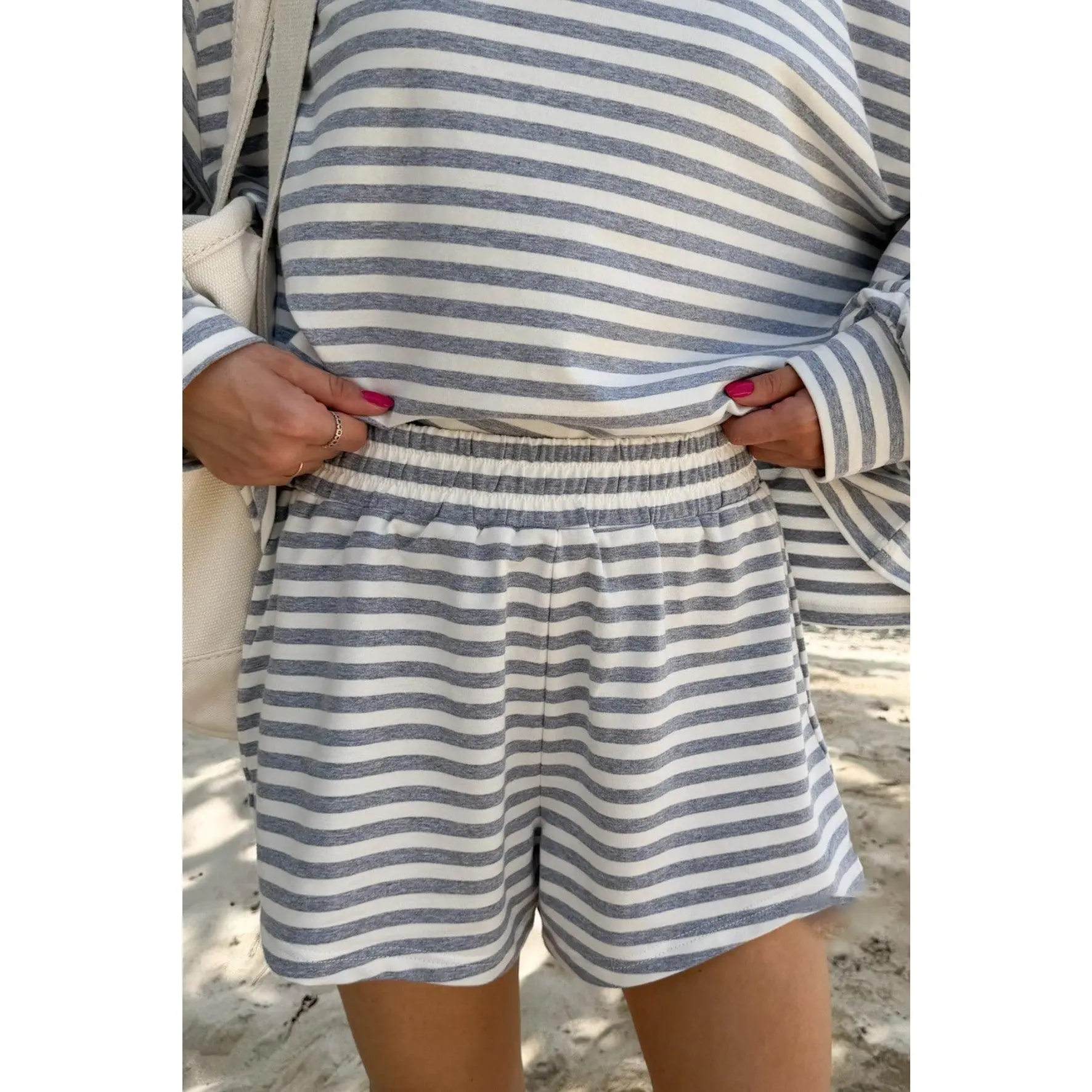 Daily Lightweight Cotton Striped Shorts in Heather Grey