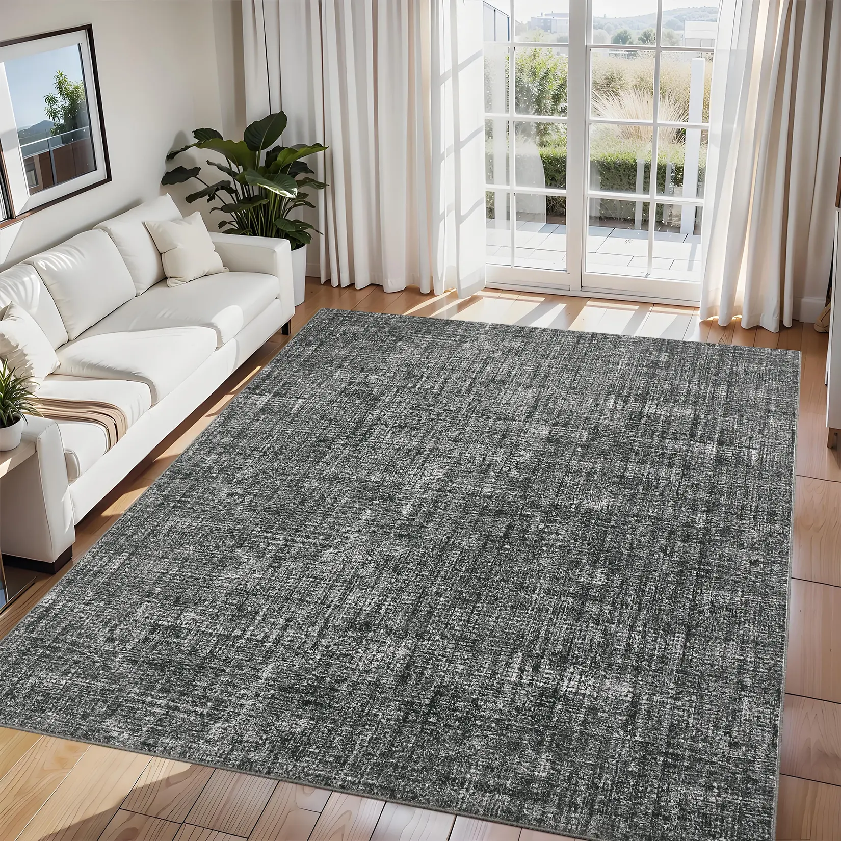 Modern Texture Solid Color Flat-Weave Low-Pile Indoor Area Rug - Non-Slip Backing, Machine Washable, Lightweight, Anti-Shrink, Durable, Dustproof Home Decor Mat, 2 x 6 ft/5x7ft/8x10ft for Bedroom, Living Room