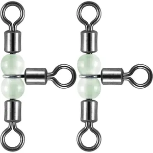 20 Pack 3-Way Fishing Swivels with Glow Beads T Shape Stainless Steel Barrel Swivels Fishing Tackle for Catfish Rig