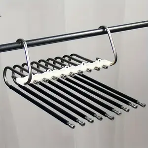 Pants Hangers Space Saving - 2 Pack Closet Organizer and Storage Jean Hangers, Stainless Steel Anti-Slip Clothes Hanger Scarf Holder for Pants Jeans Leggings Trousers Pant Rack, Black Hook Heavy-Duty Foldable Swivel Multifunctional durable home