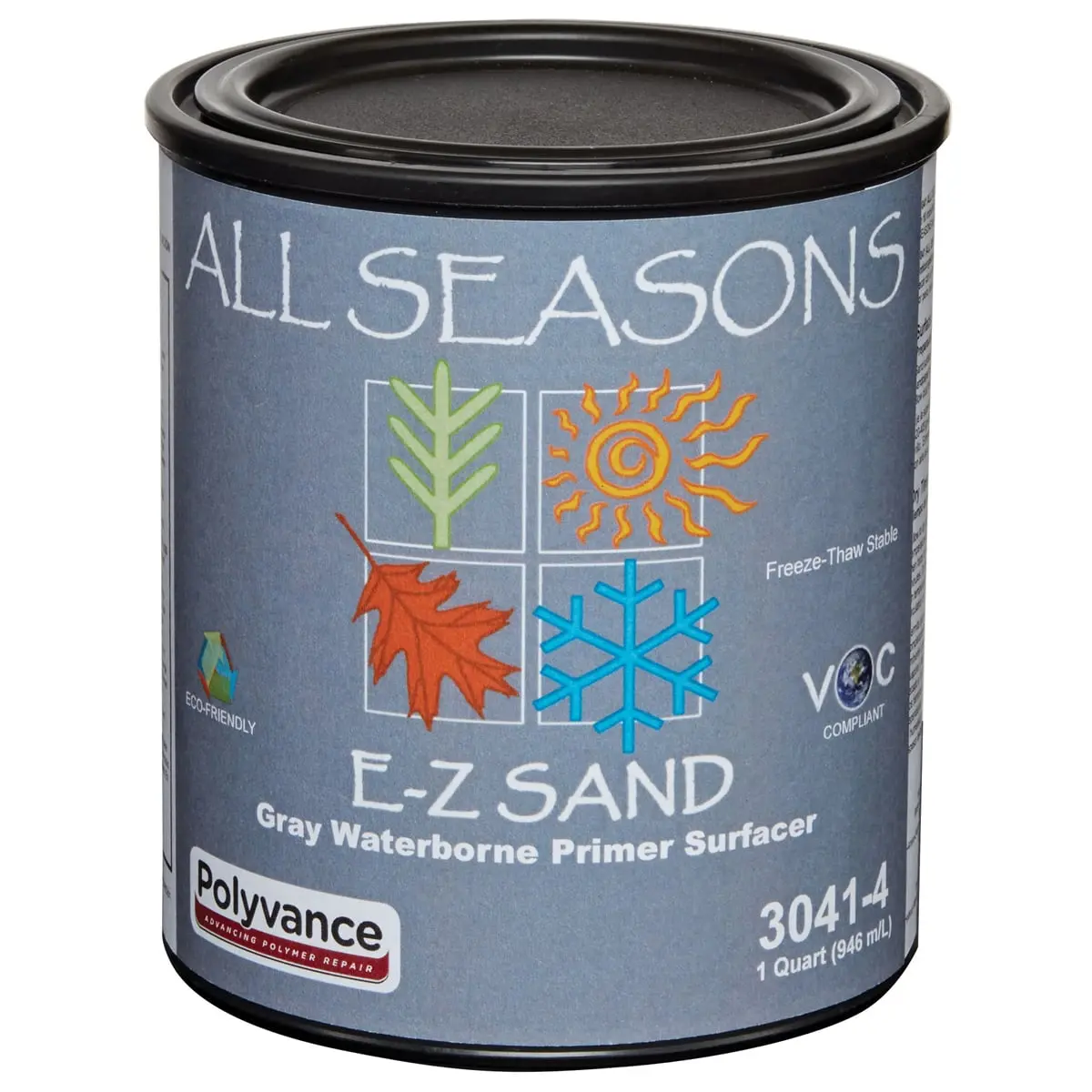 Polyvance URE3041-4 1 qt. Light Gray All Seasons E-Z Sand Waterborne Primer, High-Build Formula, Freeze-Tolerant, Hides 180 Grit Sanding Scratches, Compatible with All Automotive Topcoat Systems, Primer Surface