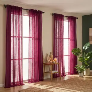 4 Piece Faux linen Polyester Linen-Look Semi-Sheer Premium Room Decor Curtains, 34x95 Inch Solid-Color  Rod-Pocket Curtains, Breathable Lightweight Fabric for Bedrooms, Living Rooms Decor, L21, Room Decor Curtain Windowshades Privacy Window Film