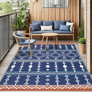GARVEE Outdoor Rug, 8x10 FT Waterproof Mat, Reversible Plastic Camping Rugs, Large Floor Mat and Rug for Outdoors, Outside Carpet for Rv, Deck, Camper, Picnic, Blue & Red