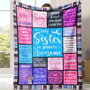 Letter Pattern Blanket, Soft Comfortable Shawl Blanket, Warm Nap Blanket for Home Office Travel Camping, Multi-Purpose Gift for Sisters, Soft Fluffy Blanket