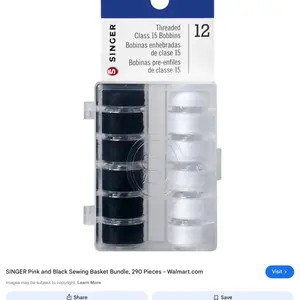 Singer Threaded Class 66 Bobbins 12 Black and White Pre-Enfiled Spools for Sewing Machines
