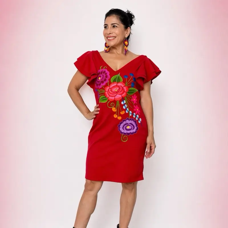 Coqueta  - Mexican dress Handmade in Mexico Embroidered Dresses - vestido mexicano hecho a mano artesanal - elegante tradicional  Casual Traditional Elegance vestido artesanal hecho en Chiapas Mexico