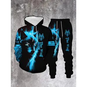 Men'S Casual Sports Hoodie Set Featuring a Minimalist Wolf Print, Perfect for a Trendy And Versatile Look with a Hoodie And Sweatpants