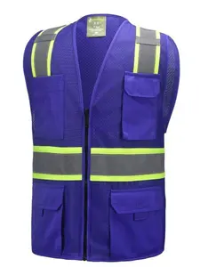 PurpleTwo Tones Safety Vest with Multi-Pocket Tool 803 High-Visibility Reflective Stripes for Construction Gear