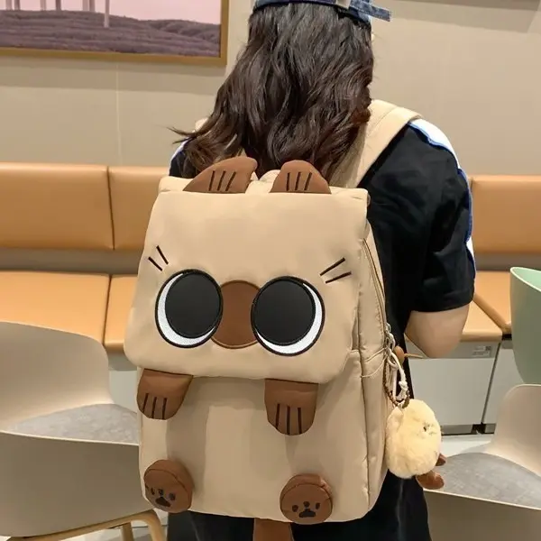 Cute Ugly Cat Backpack for Girls, Kawaii School Backpack, Large Capacity Student Laptop Backpack, Lightweight Casual Travel Daypack for Elementary Middle School Kids, Back to School