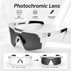 HEATWAVE Premium Photochromic Sunglasses, Square One-Piece Lens Sports Shades, Unisex Cycling Eyewear with UV400 Protection and Z87+ Safety Rating