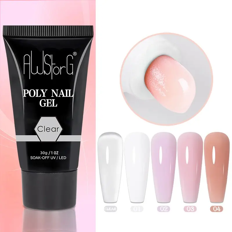 AWStorG 30g Poly Nail Gel Manicure Builder Crystal Gel Polish Building Gel Nude Color Nail Builder Gel Semi-Permanent Gel UV LED Quick Nail Extension Gel