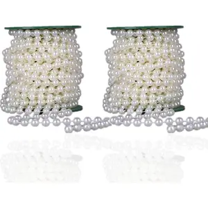 2 count 33Feet/10Meter Length Roll White  String Party Garland Wedding Centerpieces Bridal Bouquet Crafts Christmas Tree Decoration,Beads Size 8MM