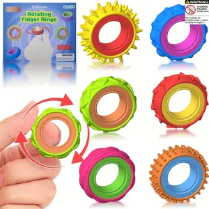 6-Piece Kids Stress Relief Fidget Rotating Ring Set, Adjustable Sensory Training Tool, Adhd Anxiety Relief, Portable Office Travel Toy, Stress Relief Fidgeting