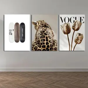 Set of 3 trendy Y2K retro-sexy designs, featuring vintage prints, leopard print, black leopard print, perfect for beautiful home or dorm room decor.