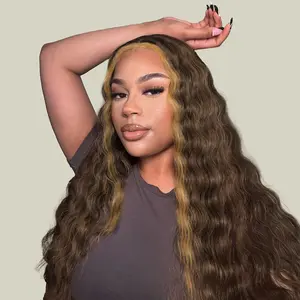 Wigs 28 Inch Curly Highlight Honey Blonde Wig Long Synthetic Curly Hair Wigs Small Lace Front Wigs for Women Loose Deep Wave Wig Middle Part Natural Looking Crimps Curls Hair Replacement Wigs