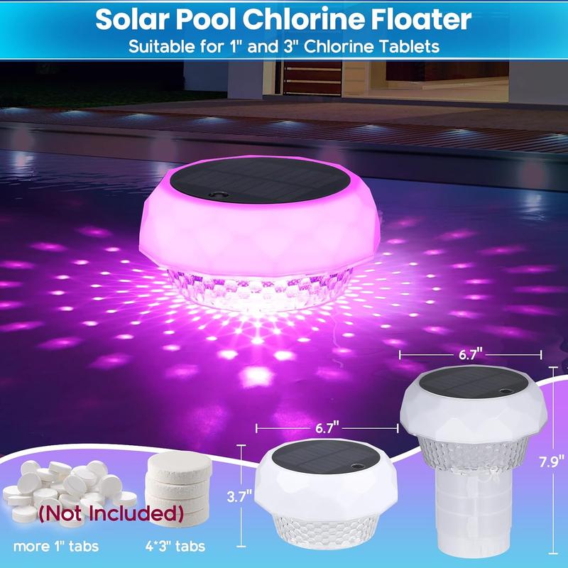 Pool Chlorine Floater with Solar Light, Chlorine Tablet Floater for Pool Fit 1" and 3" Tablets, Floating Chlorine Dispenser with Remote and Adjustable for Pool Hot Tub Pool Chlorine Floater with Solar Light, Chlorine Tablet Floater for Pool Fit 1" and 3" Tablets, Floating Chlorine Dispenser with Remote and Adjustable for Pool Hot Tub