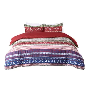 Christmas Duvet Cover Queen/KING Size - Boho Christmas Holiday Reindeer Printed Duvet Cover Set, Soft and Breathable Christmas Decorations Bedding Set