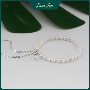 LavaJewelry, Dainty Pearl Bracelet, 925 Sterling Silver with Pearl, Pearl Bracelet for Women and Girls