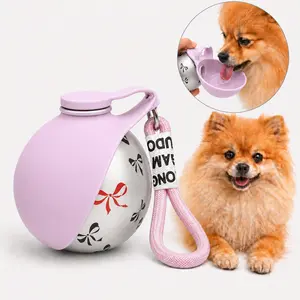 Stainless Steel Pet Water Bottle with Drinking Basin - 285ml Leak-Proof Dog Travel Water Bottle, Ideal for Walks & Road Trips