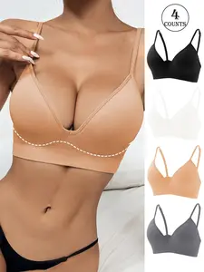 Women's Solid Wireless Bra, Soft Comfortable Breathable Bra, Women's Lingerie for All Seasons, Womenswear, Wirefree Bra