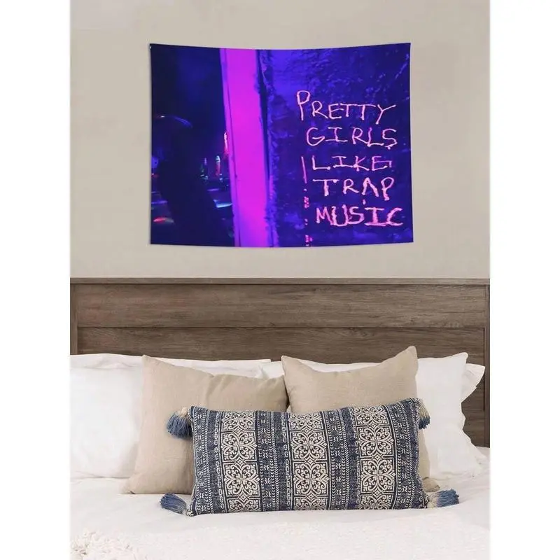 1Pc "Pretty Girls Like Trap Music" Peach Artwork Print Polyester Tapestry - Rapper Hip Hop Design, 40in*60in Rectangular Wall Hanging, Room Art, College Dorm Home Decor, Birthday Gift Option
