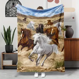 Versatile Horse Print Flannel Throw Blanket - Perfect Gift for Family & Friends, Ideal for Naps, Sofa, Camping & Travel