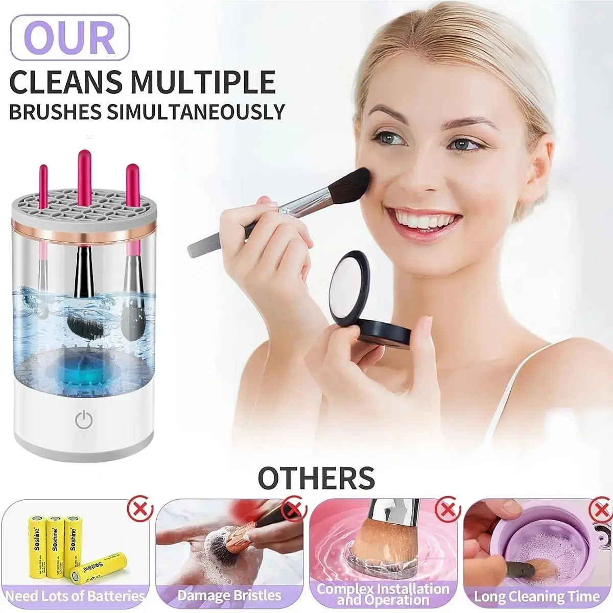 Electric Makeup Brush Cleaner, 3 in 1 Automatic Makeup Brush Cleaning Machine, Makeup Brush Cleaning Tool for All Sizes, Best Gifts for Women