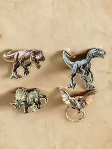 4pcs/set Creative Dinosaur Lapel Brooch Pin Set, Cute Leaf Print Accessories for Bags and Clothes, Unisex Casual Jewelry Gift