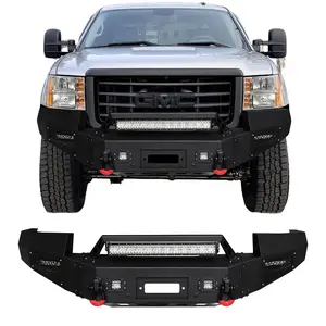 TIOYAR Steel Front Bumper Black Texture for 2007-2010 GMC Sierra 2500HD/3500 with Winch Plate LED Lights 2 x D-Rings Off-Road Performance