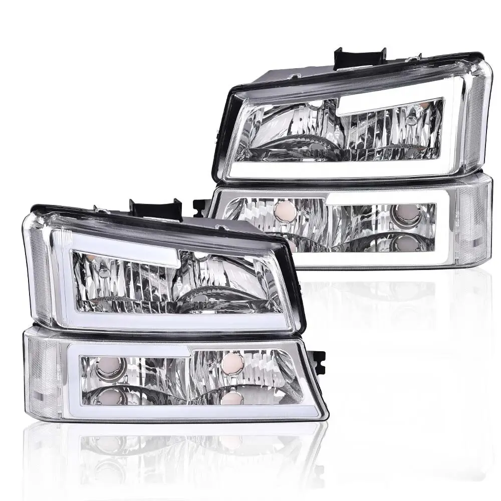 G-PLUS LED DRL Projector Headlight Assembly Pair - Driver & Passenger Side, LED Front Lights, Car Accessories for 2003-2007 Chevrolet Silverado & Avalanche