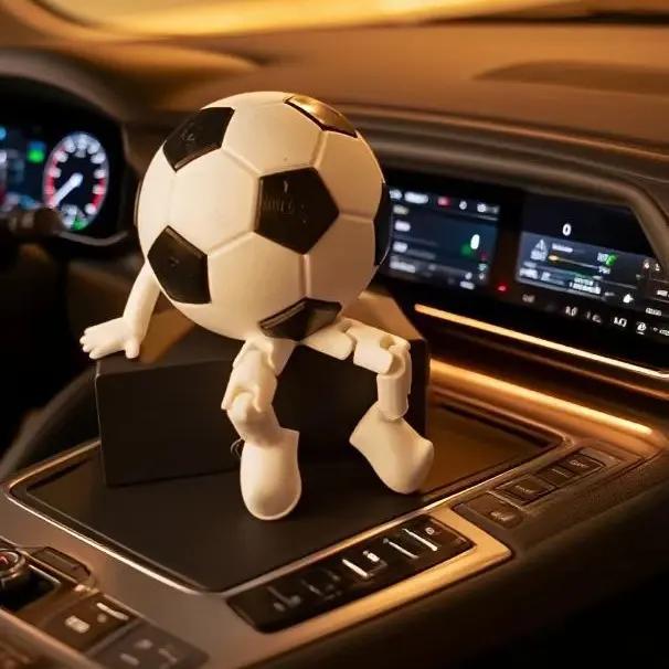 Cute Football Figurine Car Dashboard Ornament, Creative Soccer Ball Car Interior Decor, Novelty Automotive Accessory Gift for Football Lovers