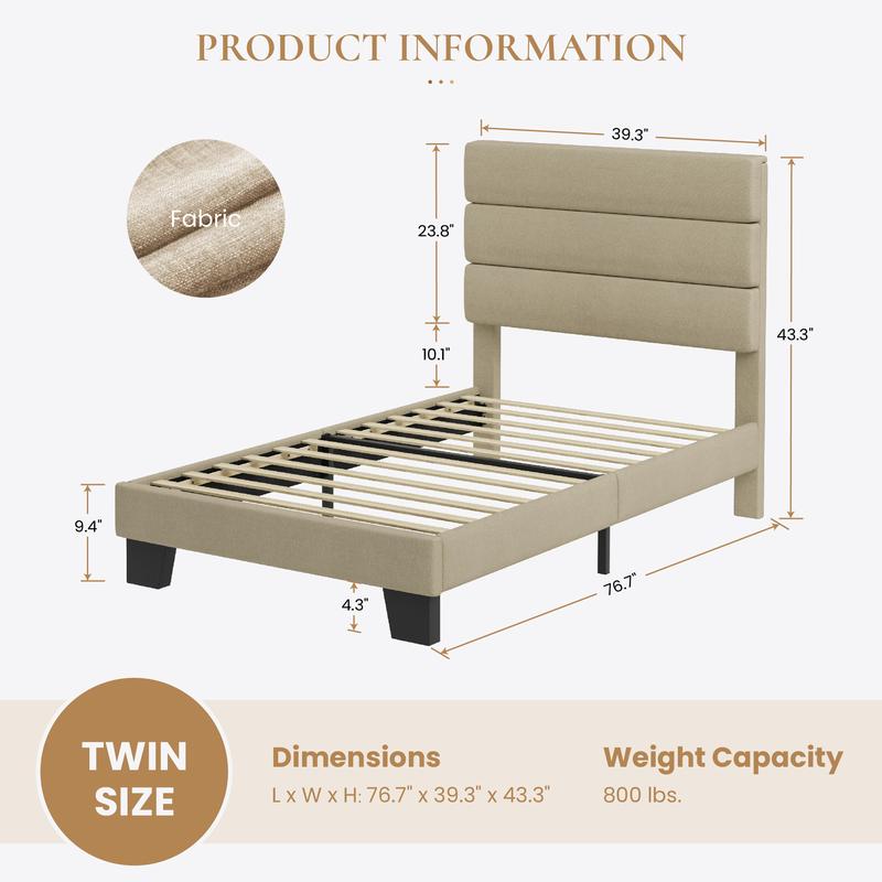 HOOMIC Upholstered Platform Bed Frame【Frame Only No Mattress】- Fabric Headboard with Strong Wood Slats,Full/Queen/King,Beige/Dark Grey/Navy Blue/Velvet Black/White,No Box Spring Needed