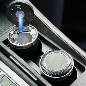 Car Ashtray with Lid, Removable Stainless Steel Ashtray, Portable Car Ashtray with LED Light