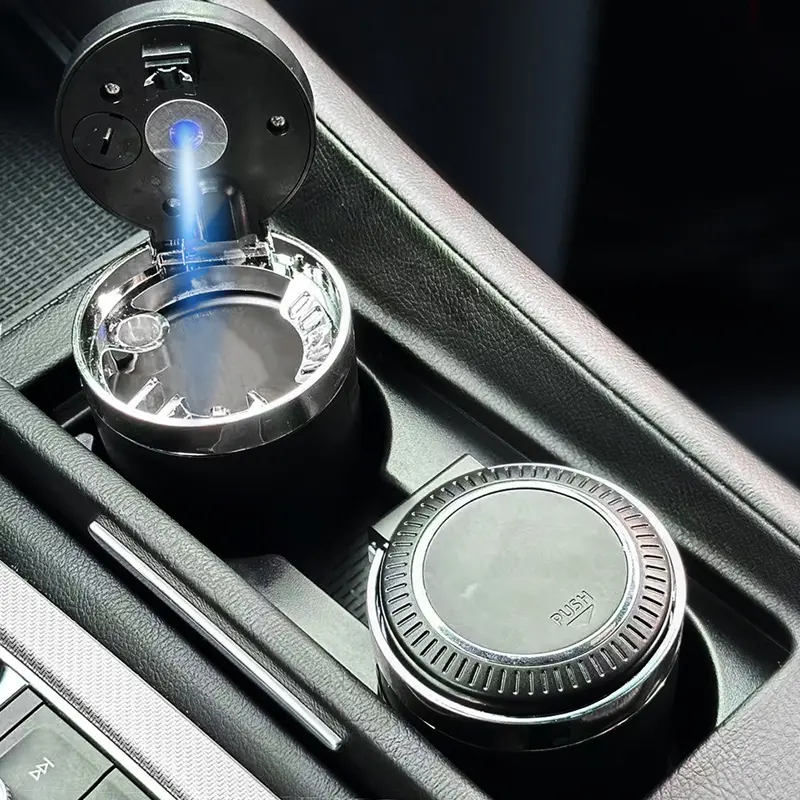 Car Ashtray with Lid, Removable Stainless Steel Ashtray, Portable Car Ashtray with LED Light