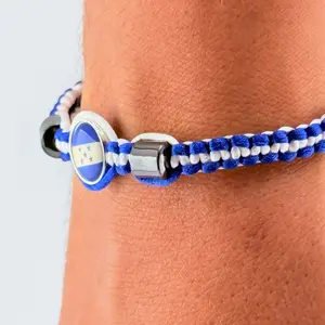 Handmade Honduras Flag Bracelet Adjustable with Hematite Beads Satin Cord Casual Wear Gifts National Pride 7 Inches 2 Oz