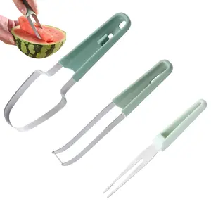 3 in 1 Watermelon Cutter Slicer Tool, Stainless Steel Watermelon Popsicle, Fork Slicer Cutter multifunctional, Portable Watermelon Knife Fruit Cutter for Camping Kitchen Gadgets