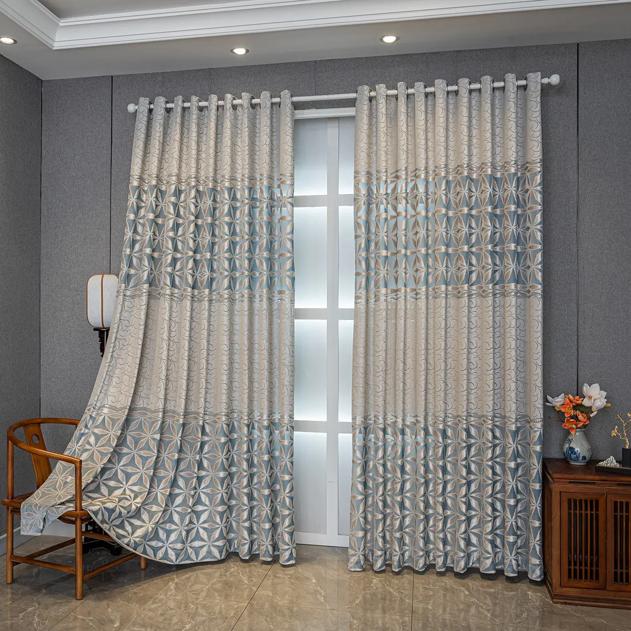 Vintage American 2-Panel Velvet Contrast Translucent Grommet Curtains - Grommet-Top Window Treatment for Bedroom, Living Room Decor, House Decor