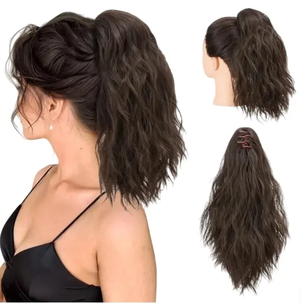 YETTA Women's 12-In Synthetic Curly Hair Claw Clip Ponytail Extension, Glueless Pre-Styled Hair Synthetic Extensions & Pieces, Anti-Scratch Firm Grip, Voluminous, Classy, for Daily Use & Birthdays