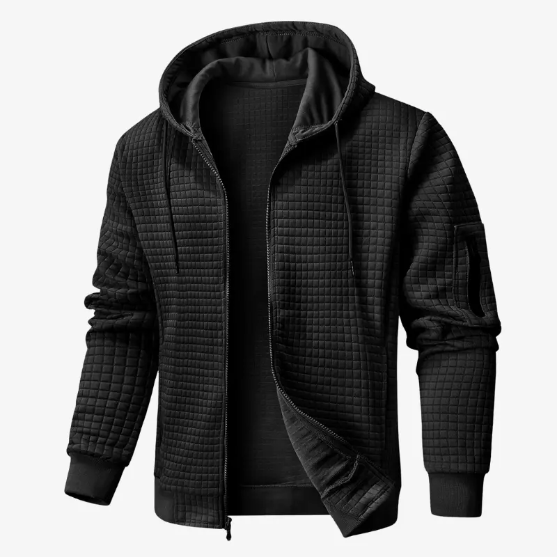 Wizoat Men's Full-Zip Long Sleeve Hoodie - Lightweight Loose-Fit Menswear Sweatshirt, Soft Casual Streetwear Hooded Jacket for Daily Outing, Relaxed Layering Top for Workout Travel