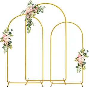 3 Pack Wedding Arch Backdrop Stand, Gold Balloon Arch Stand (6FT, 4.9FT, 3.9FT), Set of 3 Arched Frame Decoration for Wedding, Birthday, Baby Shower,