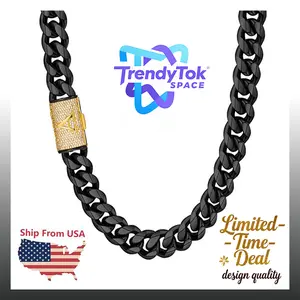 Miami Cuban Chain Letter Chunky Men's Black Cuban Chain Necklace Fashion Model Hip Hop Punk Style Chain Necklace for Party, Daily Decoration, Fashion Versatile Stainless Steel Gift Rap Fashion s jewelry gift Iced Out Cuban Link Necklace stylish men