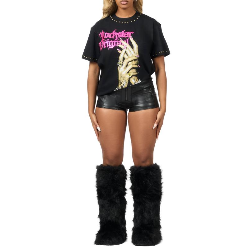 Heavenly Black Rhinestone Short Sleeve Tee Shirt