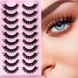 10 Pairs DD Curl Russian Lash Extension Cat Eye 3D Wispy False Eyelashes, Medium Length, Natural Look, Easy Apply，Resuable Curly False Lashes For Makeup and Everyday Use, DIY Eyelash Extensions, DIY Cluster Lashes